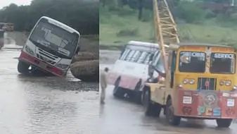 काशीपुर से हरिद्वार आ रही एक रोडवेज बस नदी में आधी लुढ़की मची चीक पुकार