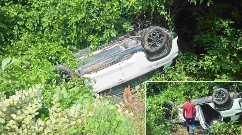 रामनगर में तेज रफ्तार कार सड़के किनारे पलटी