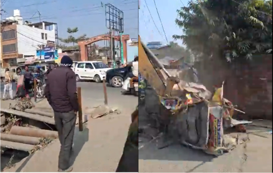 काशीपुर मुरादाबाद रोड पर नगर निगम के द्वारा अतिक्रमण के खिलाफ कार्रवाई जारी